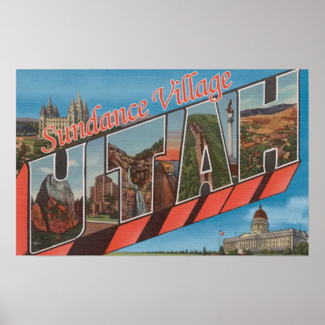 Affiches Sundance Village, Utah - Grandes Lettres (Devant)