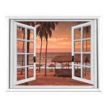 Sunset Coast Beach Ocean Faux Fenêtre Vue