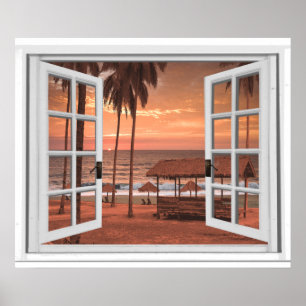 Affiches Sunset Coast Beach Ocean Faux Fenêtre Vue