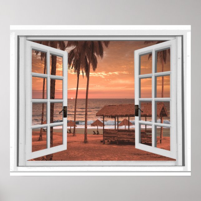 Affiches Sunset Coast Beach Ocean Faux Fenêtre Vue (Devant)