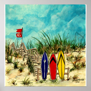 Affiches surf art - planches de surf et dunes de sable San 