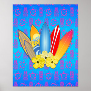 Affiches Surf et fleurs d'Hibiscus