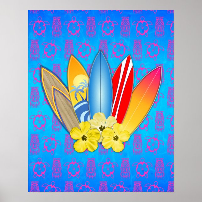 Affiches Surf et fleurs d'Hibiscus (Devant)