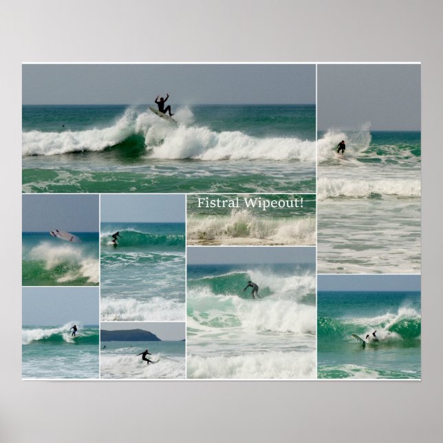 Affiches Surf Fistral Newquay Cornwall Wipeout (Devant)