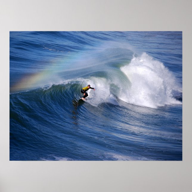 Affiches Surf sous un arc-en-ciel 24 x 18 Imprimer (Devant)