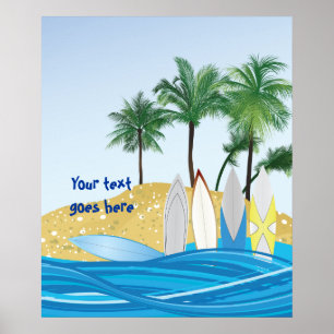Affiches Surf sur une plage tropicale avec palmiers
