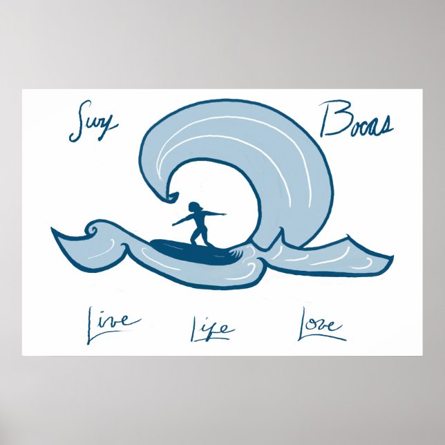 Affiches Surf - Vie, Vie Amour Bleu Surf Peinture (Devant)