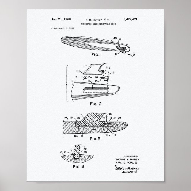 Affiches Surfboard 1969 Patent Art Livre blanc (Devant)