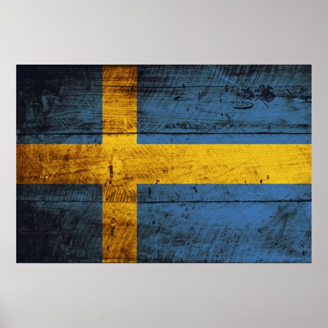 Affiches Sweden Flag on Old Wood Grain (Devant)