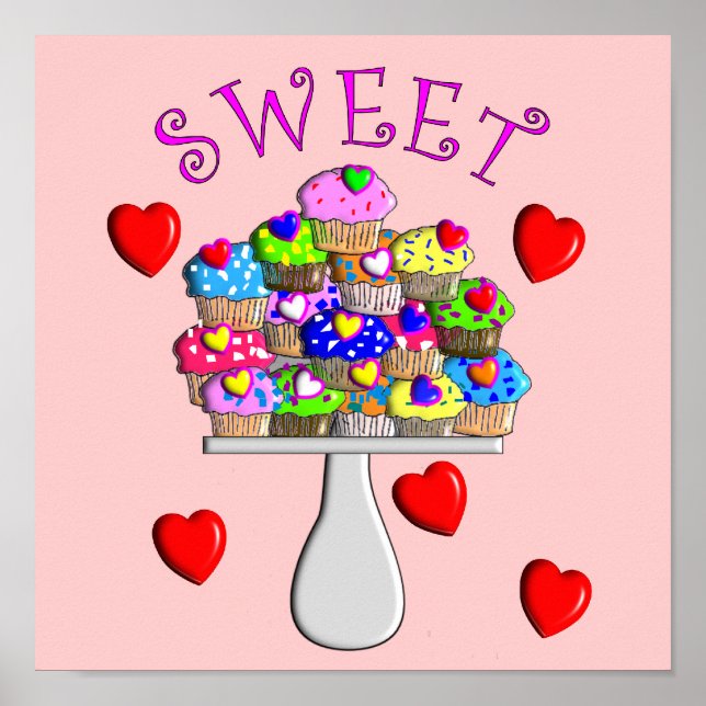 Affiches Sweet Cupcakes Art Poster-3D Style Embossé (Devant)