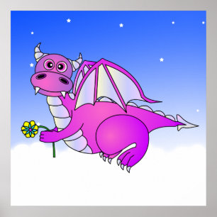 Affiches Sweet Dreams - Joli Dragon pourpre avec Fleur