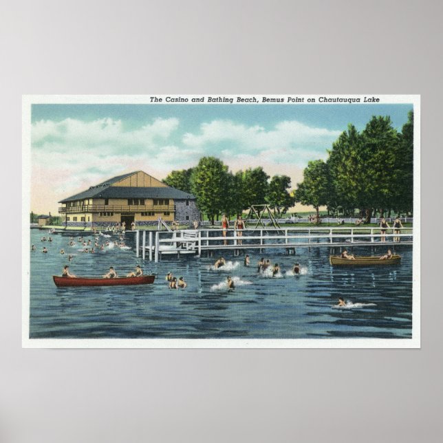 Affiches Swimming at Bemus Point Beach and Casino (Devant)
