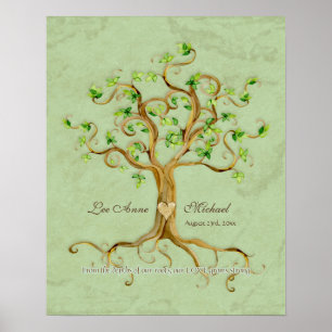 Affiches Swirl Tree Roots Antiqued Aqua Wedding Gift Art