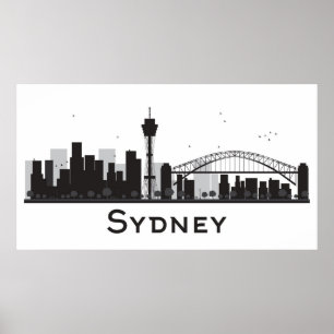 Affiches Sydney, Australie horizon noir et blanc de   de