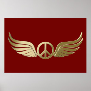 Affiches Symbole de paix d'apparence métallique avec ailes