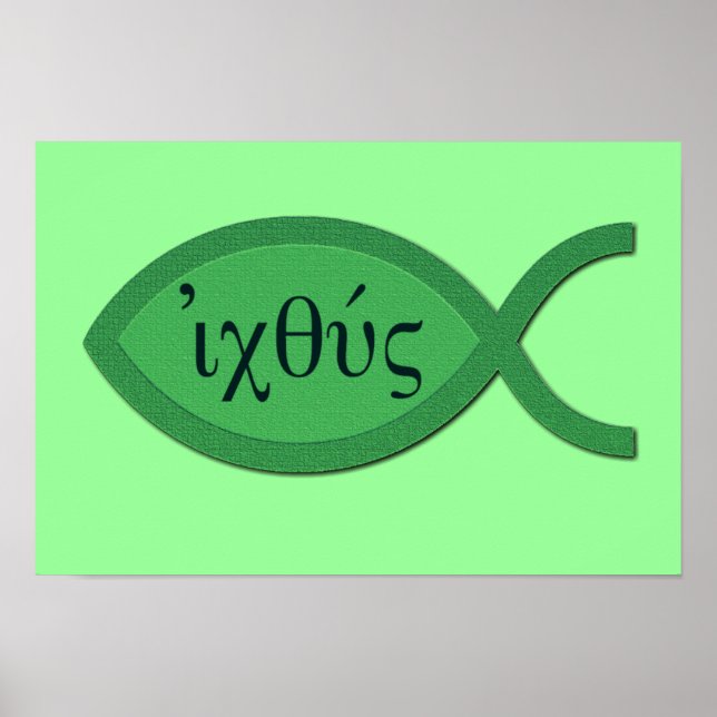 Affiches Symbole de poisson chrétien IXOYE - Parchemin vert (Devant)