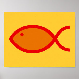 Affiches Symbole de poisson chrétien - LOUD! Orange et roug