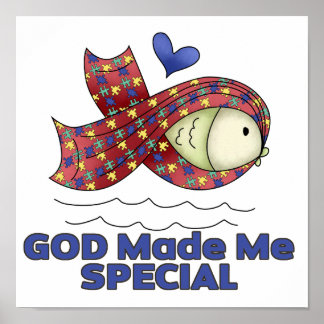 Affiches Symbole de poisson de l'autisme spécial Dieu m'a f
