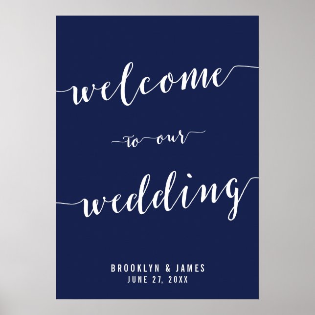 Affiches Symbole de réception bleu marine simple de mariage (Devant)