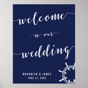 Affiches Symbole de réception de mariage bleu marine 22x28