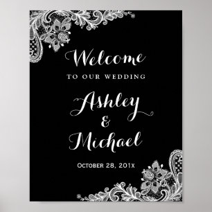 Affiches Symbole de réception de mariage en dentelle noire