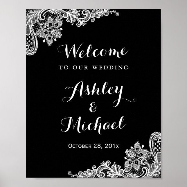 Affiches Symbole de réception de mariage en dentelle noire  (Devant)