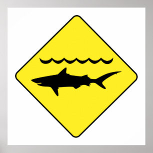 Affiches Symbole de "requin avertisseur" jaune