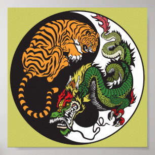 Affiches symbole de yang de yin de dragon et de tigre