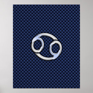 Affiches Symbole du cancer Zodiac Marine Blue Carbon Fiber 