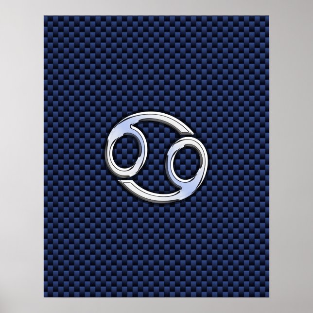 Affiches Symbole du cancer Zodiac Marine Blue Carbon Fiber  (Devant)