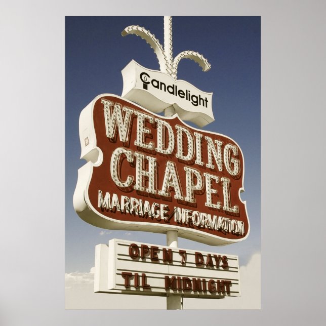 Affiches Symbole mariage Chapelle Retro Neon (Devant)
