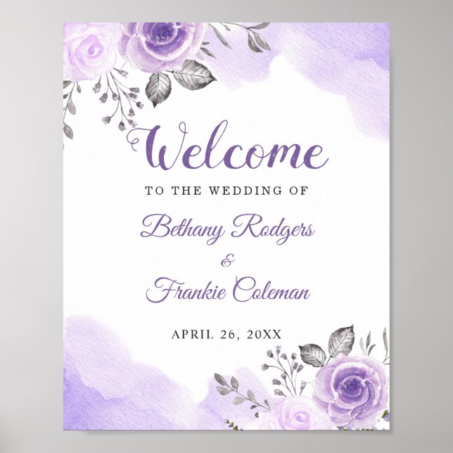Affiches SYMBOLE Mariage Chic Pastel Purple Aquarelle Flora (Devant)