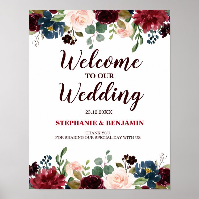 Affiches SYMBOLE Mariage Rustique Boho de la Marine Rouge d (Devant)