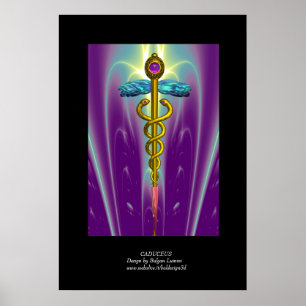 Affiches Symbole médical Caducée Or Violet Vert Noir