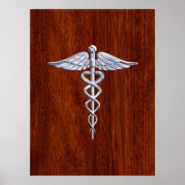 Affiches Symbole Médicale de Caduceus en argent Imprimer (Devant)