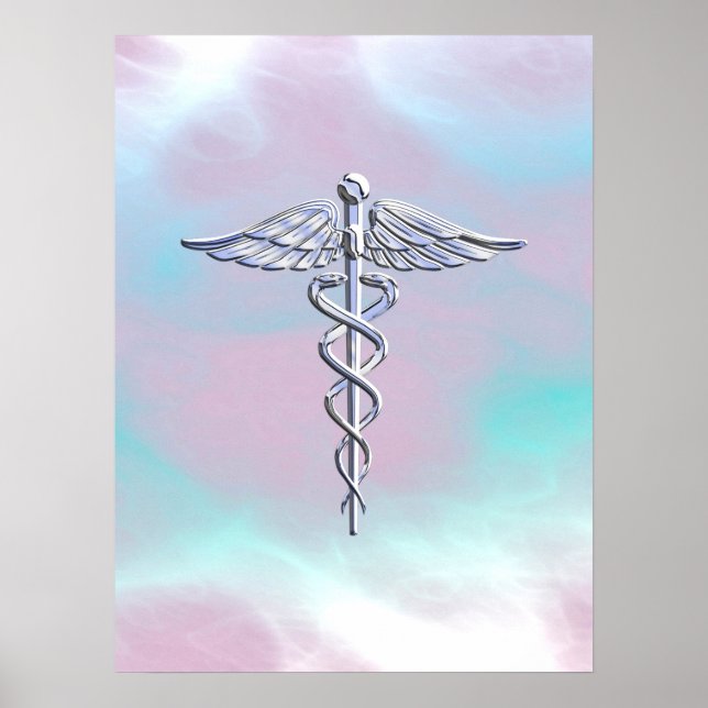 Affiches Symbole Médicale Silver Caduceus Mother Pearl (Devant)