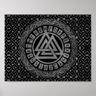 Affiches Symbole métallique argenté de Valknut sur le motif