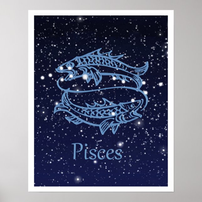 Affiches Symbole Poissons Constellation et Zodiaque avec ét (Devant)