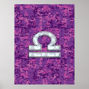 Affiches SYMBOLE Zodiaque Libra Camo numérique rose Fuchsia