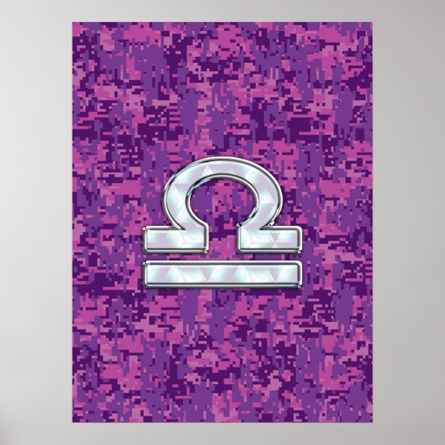 Affiches SYMBOLE Zodiaque Libra Camo numérique rose Fuchsia (Devant)
