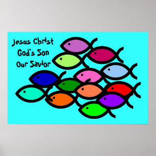 Affiches Symboles chrétiens de poissons - école