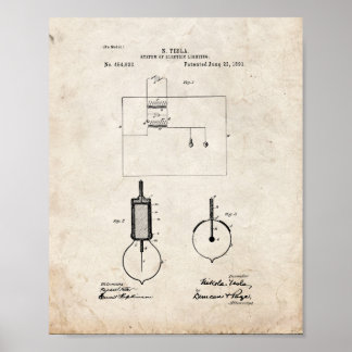 Affiches Système Tesla D'Éclairage Électrique Brevet - Vieu