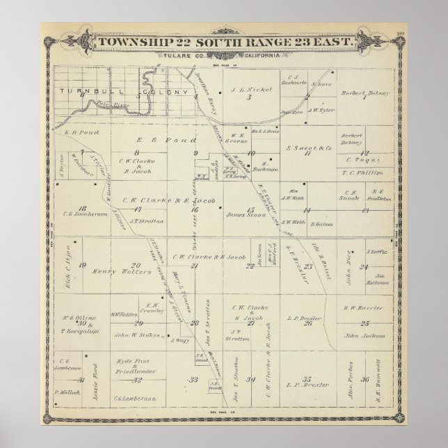 Affiches T22S R23E Tulare County Section Map (Devant)