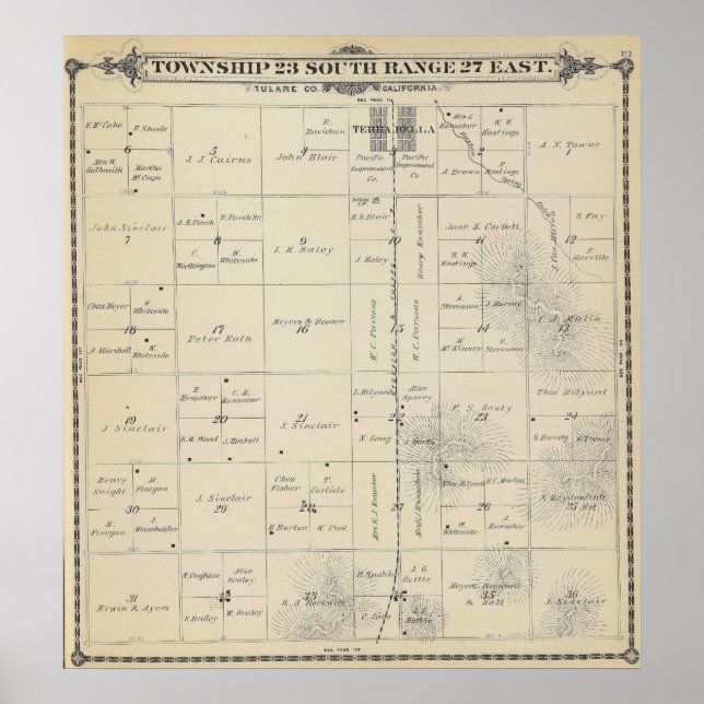Affiches T23S R27E Tulare Comté Plan de section (Devant)