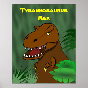 Affiches T-Rex Tyrannosaurus Rex Cartoon Scare Dinosaur