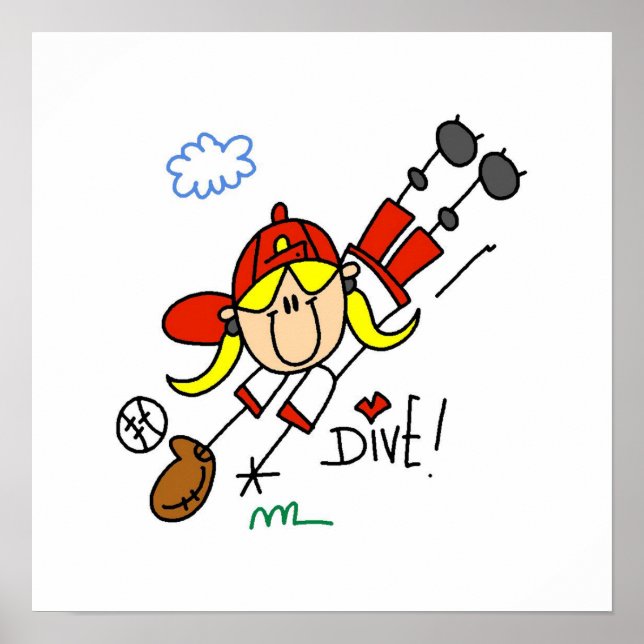 Affiches T-shirts et cadeaux de baseball Dive Girls Softbal (Devant)