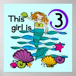 Affiches T-shirts et cadeaux Mermaid 3e anniversaire