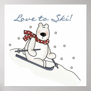 Affiches T-shirts et cadeaux Polar Bear Love to Ski