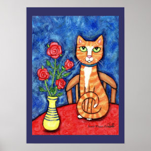 Affiches Tabby Cat Avec Art Rose