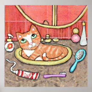 Affiches Tabby Cat Dans Le lavabo De La Salle De Bains